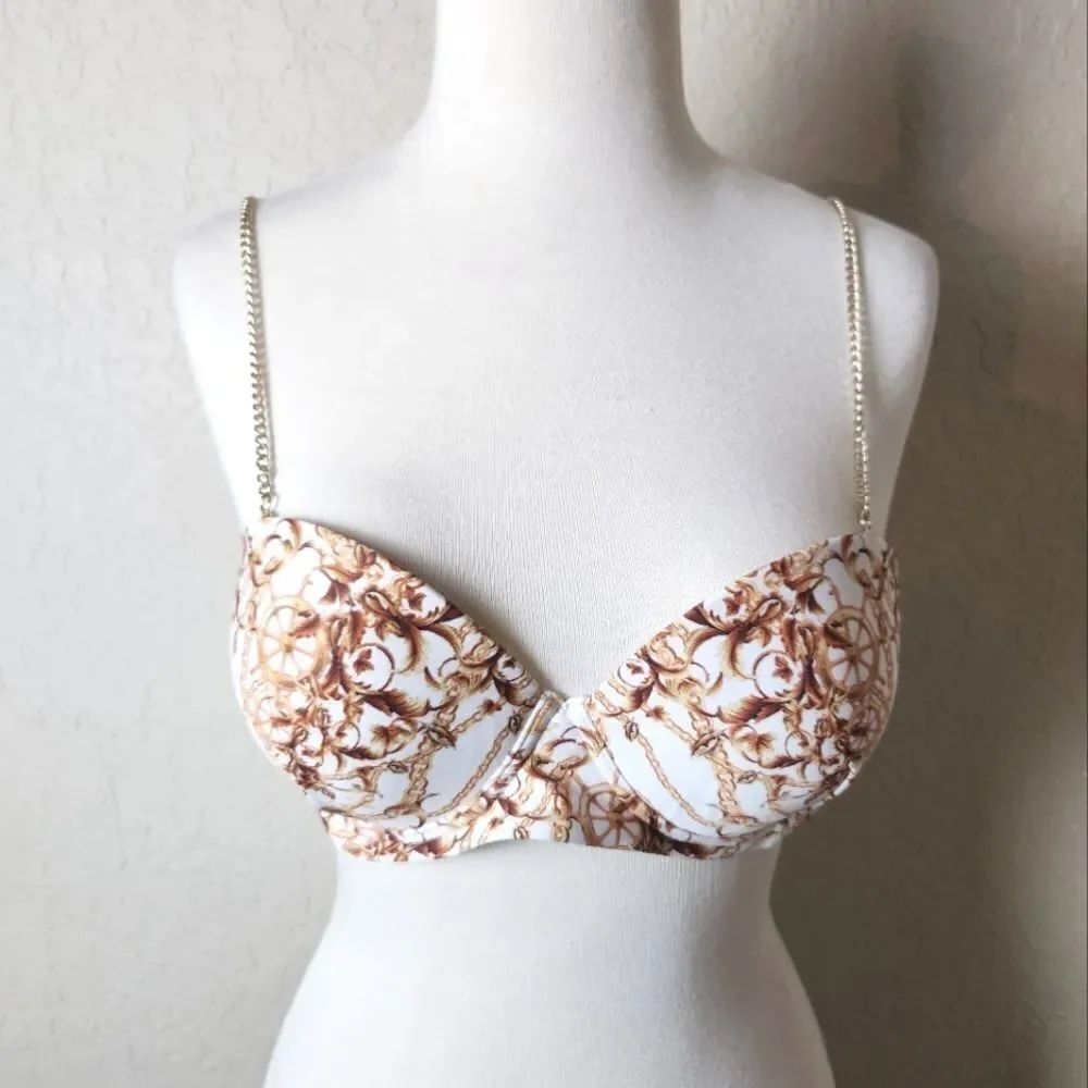 Meshki Leona Catena Print  Chain Strap Bikini Top Swimwear Size L NWT